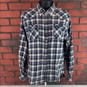 Dukes Bark Women's Medium Flannel Button-Down Shirt – Y2K,‎ Western Revival